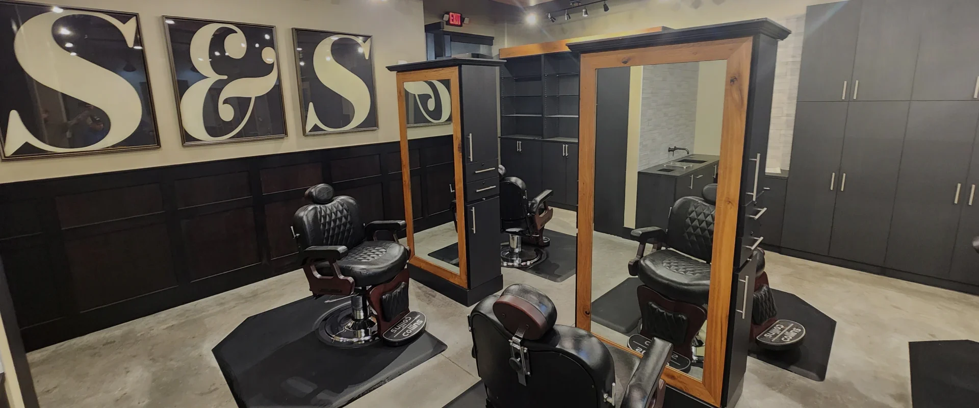 interior view of a barbershop with electrical installation
